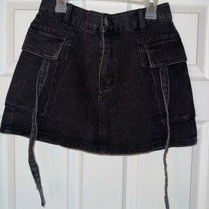 Black Denim Mini Skirt with Pockets